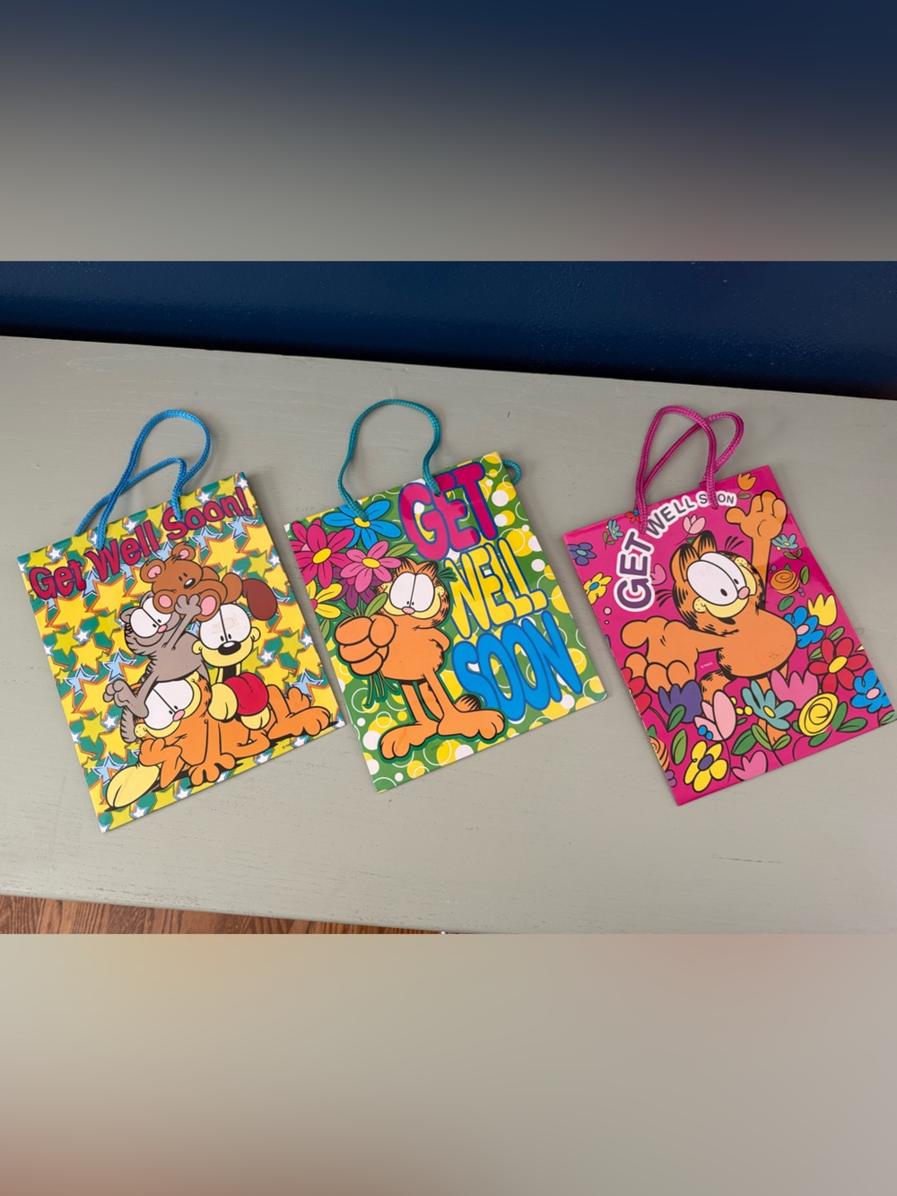 Vintage New NOS 1990s Lot of 3 Garfield Get Well Soon Gift Bags 9"x7.5" Unused